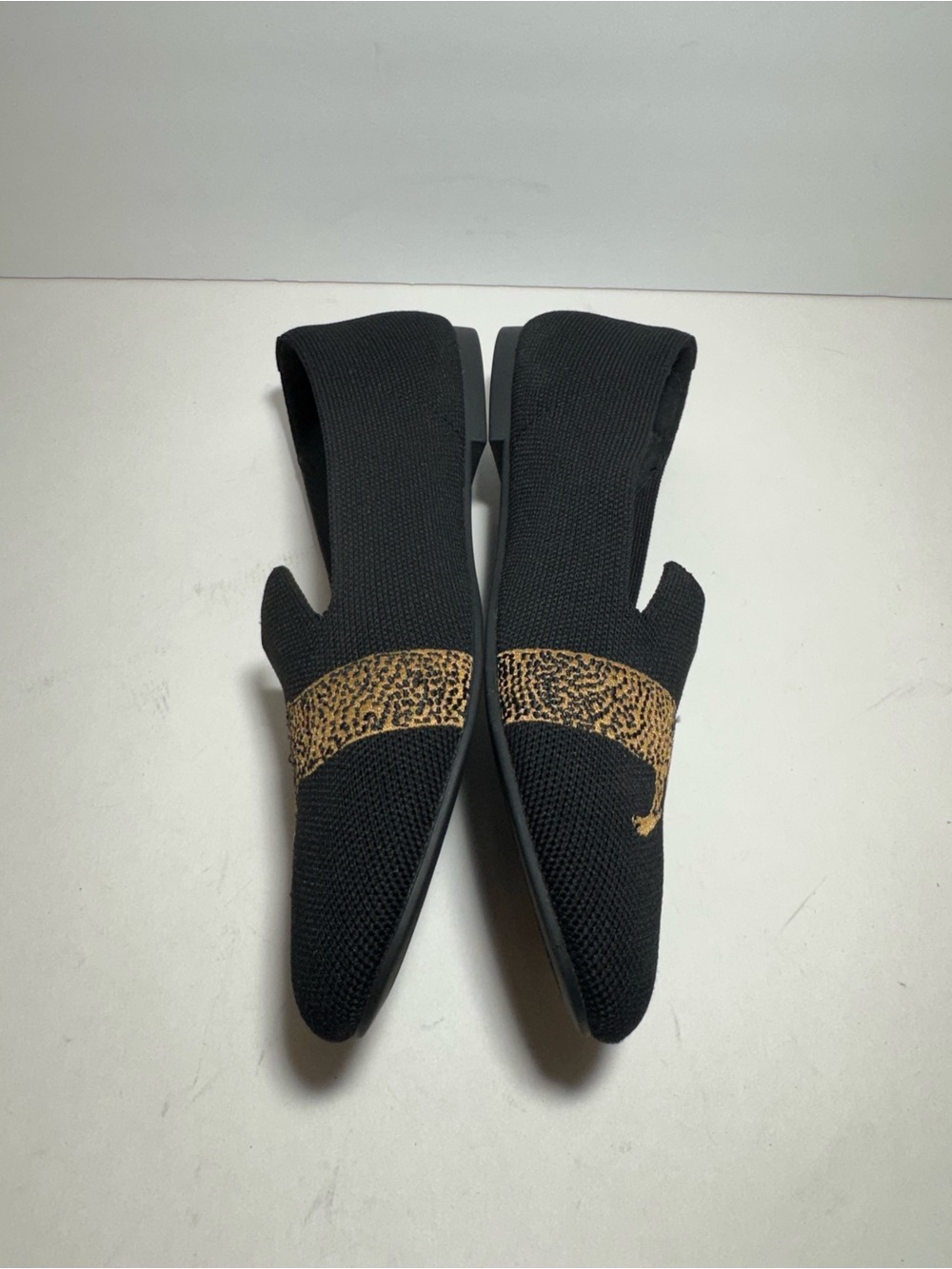 Vivaia Audrey Round-Toe Embroidered Leopard knit Black Flats Loafers Size 9 - Picture 9 of 15